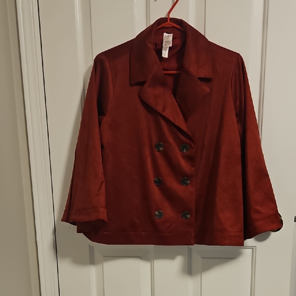Chic Double-Breasted Red Pea Coat